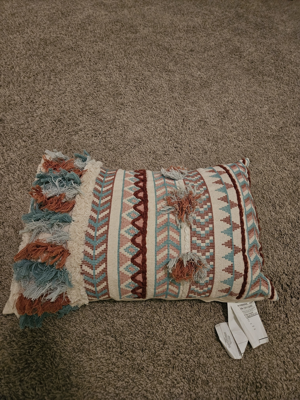 Pier 1 Boho Tassel Pattern Rust/Teal Throw Pillow - Multicolor
